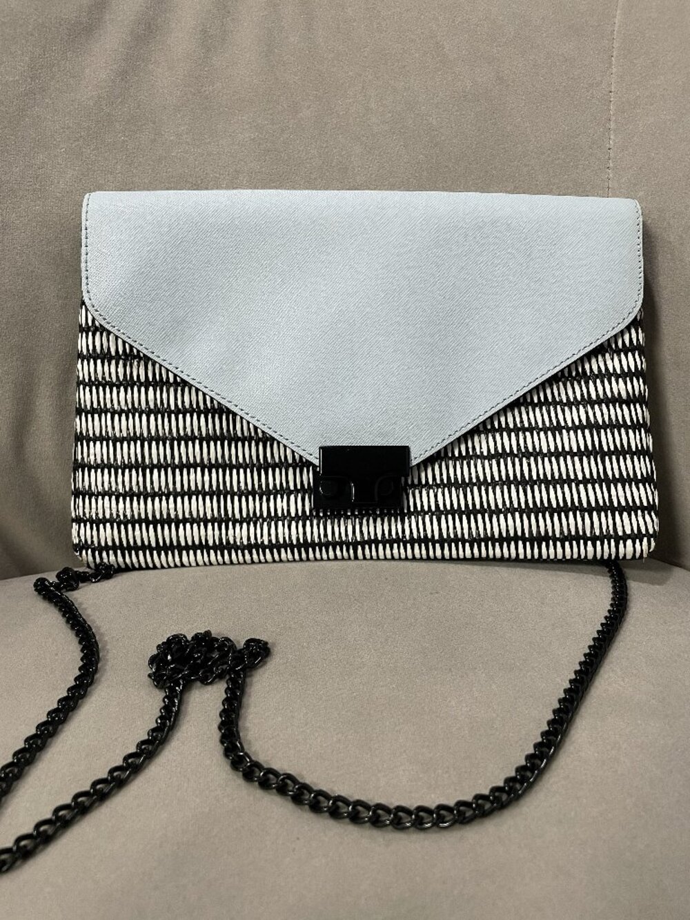 Loeffler Randall Clutch/Shoulder Bag - Blue Straw/Pattern